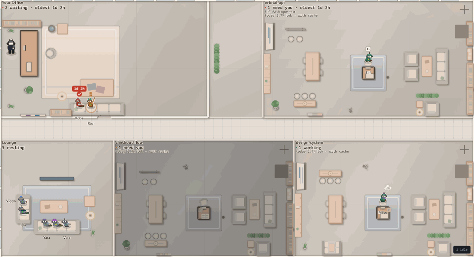 The same floor painted in the Workshop style, with its own floors, furniture and light.